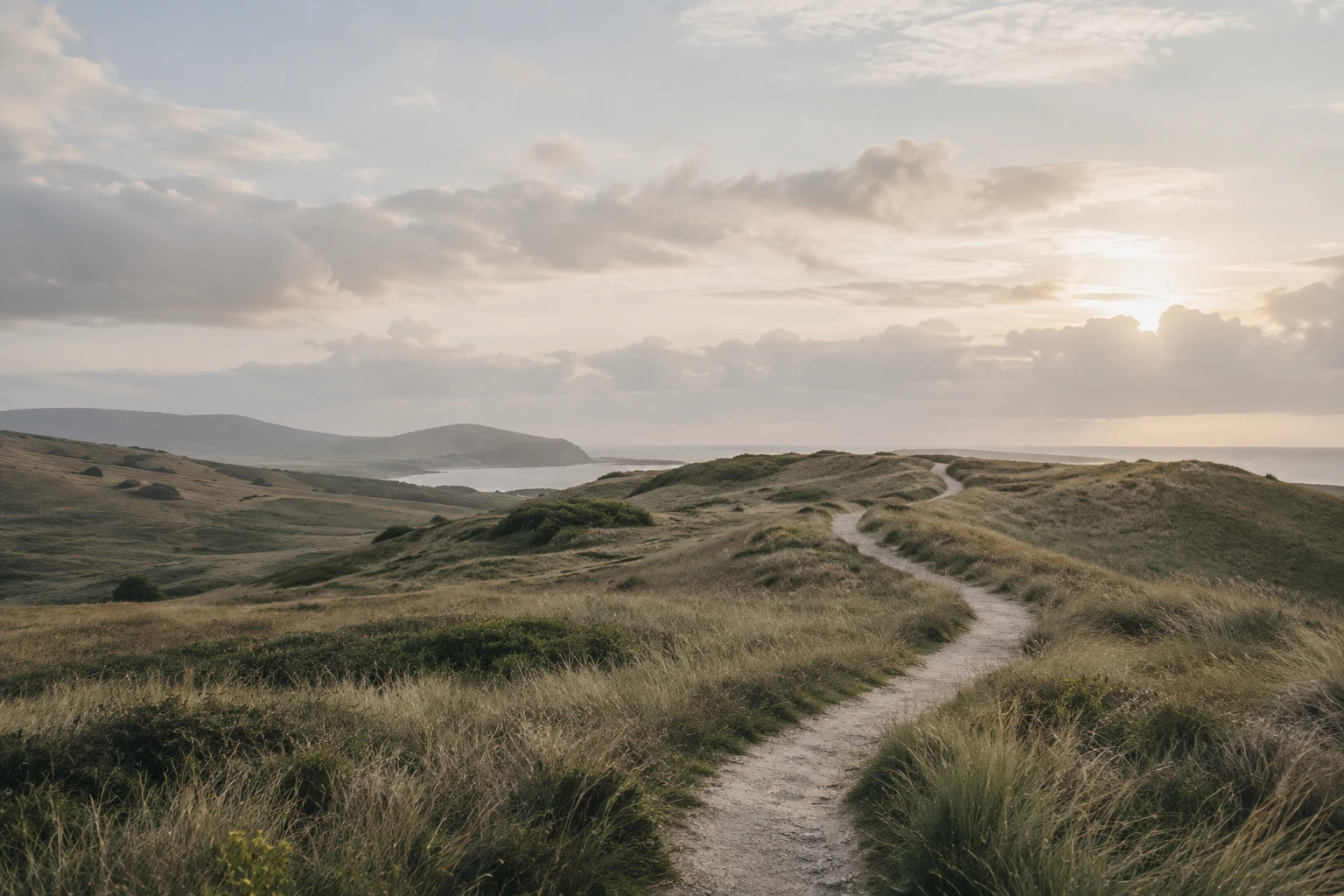 Ein ruhiger Weg mit Blick aufs Meer.